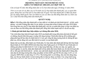 Nghị quyết 95/2010/NQ-HĐND nhiệm vụ 6 tháng cuối năm 2010 Đà Nẵng