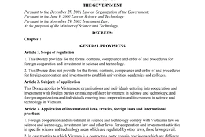 Decree No. 80/2010/ND-CP providing for foreign cooperation and investment