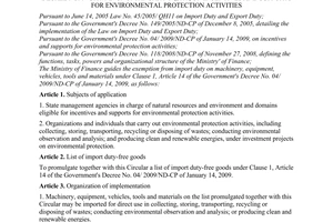 Circular No. 101/2010/TT-BTC guiding the exemption from import duty under