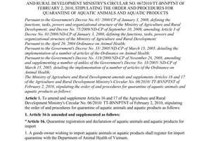 Circular No. 43/2010/TT-BNNPTNT amending and supplementing Articles 16 and 17