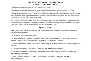 Nghị quyết 10/2010/NQ-HĐND chế độ chi tiêu đón tiếp khách nước ngoài Bắc Giang