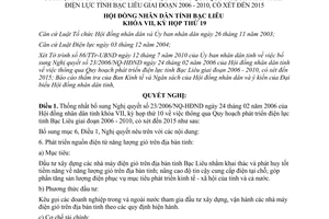 Nghị quyết 06/2010/NQ-HĐND bổ sung quy hoạch phát triển điện lực Bạc Liêu