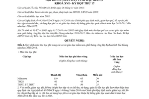 Nghị quyết 08/2010/NQ-HĐND mức thu học phí các cơ sở giáo dục mầm non Bắc Giang