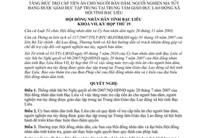 Nghị quyết 08/NQ-HĐND năm 2010 bãi bỏ Nghị quyết trợ cấp tiền ăn cho người bán dâm nghiện ma túy Bạc Liêu