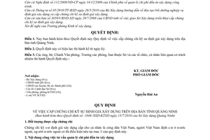 Quyết định 1049/QĐ-SXD cấp chứng chỉ kỹ sư định giá xây dựng