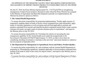 Announcement No. 3981/TB-BNN-VP 2013 oppinion of the Minister Cao Duc Phat