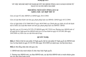 Nghị quyết 16/NQ-HĐND 2010 bãi bỏ Nghị quyết Hội đồng nhân dân Lào Cai