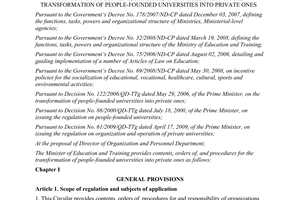 Circular No. 20/2010/TT-BGDDT the transformation of people-founded universities into private ones