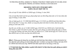 Nghị quyết 185/2010/NQ-HĐND nhiệm vụ phát triển kinh tế xã hội Điện Biên