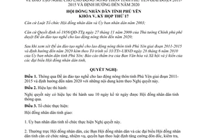 Nghị quyết 155/2010/NQ-HĐNĐ đào tạo nghề lao động nông thôn tỉnh Phú Yên