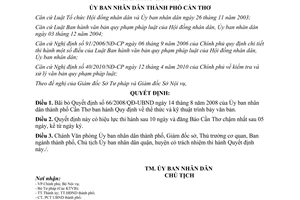 Quyết định 27/2010/QĐ-UBND bãi bỏ văn bản quy phạm pháp luật Thành phố Cần Thơ