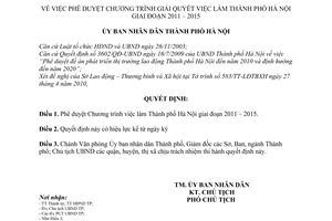 Quyết định 3510/QĐ-UBND phê duyệt Chương trình giải quyết việc làm