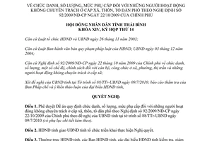 Nghị quyết 52/2010/NQ-HĐND chức danh số lượng phụ cấp hoạt động không chuyên