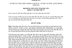 Nghị quyết 147/2010/NQ-HĐND nhiệm vụ kinh tế xã hội an ninh quốc phòng Phú Yên