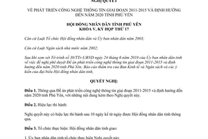 Nghị quyết 156/2010/NQ-HĐND phát triển công nghệ thông tin 2011-2015 Phú Yên