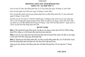 Nghị quyết 09/2010/NQ-HĐND7 điều chỉnh vốn đầu tư xây dựng cơ bản 2010 Bình Dương