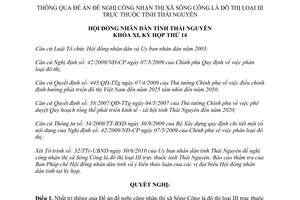 Nghị quyết 09/2010/NQ-HĐND công nhận thị xã Sông Công là đô thị loại III trực thuộc Thái Nguyên