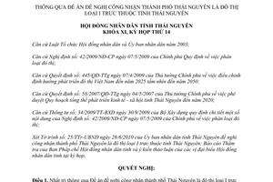 Nghị quyết 10/2010/NQ-HĐND công nhận thành phố Thái Nguyên là đô thị loại I trực thuộc Thái Nguyên