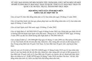 Nghị quyết 186/2010/NQ-HĐND chi đón tiếp thăm hỏi chúc mừng Điện Biên