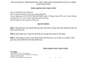 Quyết định 05/2010/QĐ-KTNN Quy trình kiểm tra thực hiện  kiến nghị kiểm toán