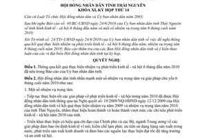 Nghị quyết 11/2010/NQ-HĐND kết quả nhiệm vụ phát triển kinh tế xã hội 2010 Thái Nguyên