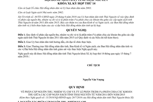 Nghị quyết 13/2010/NQ-HĐND phân cấp nguồn thu nhiệm vụ chi tỷ lệ phân chia