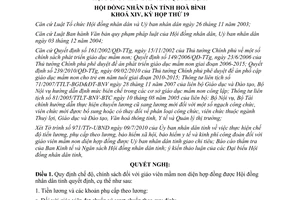 Nghị quyết 148/2010/NQ-HĐND chế độ chính sách giáo viên mần non hợp đồng Hòa Bình