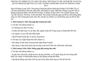 Thông báo 2506/TB-BVHTTDL ý kiến chỉ đạo Bộ trưởng phân công Thứ trưởng