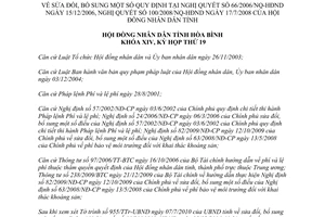 Nghị quyết 149/2010/NQ-HĐND sửa đổi 66/2007/NQ-HĐND 100/2008/NQ-HĐND Hòa Bình