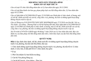 Nghị quyết 145/2010/NQ-HĐND chế độ người hoạt động không chuyên trách ở xã Hòa Bình