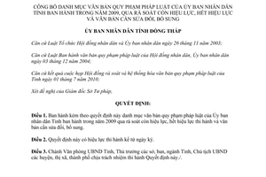 Quyết định 600/QĐ-UBND.HC 2010 công bố danh mục văn bản Đồng Tháp 2009