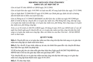 Nghị quyết 09/2010/NQ-HĐND chuyển đổi cơ sở giáo dục mầm non bán công Vĩnh Phúc