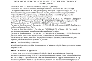 Circular No. 104/2010/TT-BTC prescribing the preferential import duty rate