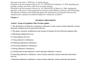 Circular No. 08/2010/TT-BKHCN guiding the declaration and licensing of radiation