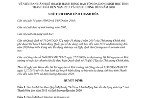 Quyết định 2570/QĐ-UBND năm 2010 kế hoạch bảo tồn đa dạng sinh học Thanh Hóa đến 2015