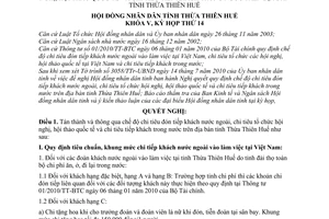 Nghị quyết 14n/2010/NQ-HĐND chế độ chi tiêu đón tiếp khách nước ngoài, tổ chứ