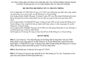 Quyết định 1076/QĐ-BTTTT công bố cập nhật sửa đổi bộ thủ tục hành chính