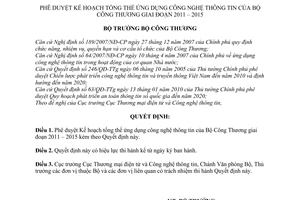 Quyết định 3916/QĐ-BCT phê duyệt Kế hoạch tổng thể ứng dụng công nghệ thông tin