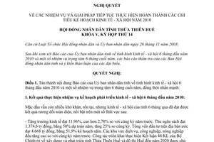 Nghị quyết 14c/NQ-HĐND 2010 giải pháp hoàn thành chỉ tiêu kinh tế xã hội Huế