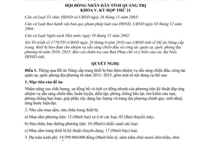 Nghị quyết 12/2010/NQ-HĐND Mua sắm trang thiết bị sẵn sàng chiến đấu quân sự quốc phòng Quảng Trị