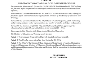 Circular No. 23/2010/TT-BGDDT on introduction of 5-year-old child growth standards