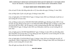 Quyết định 20/2010/QĐ-UBND điều chỉnh phí bảo vệ môi trường nước thải Đồng Tháp