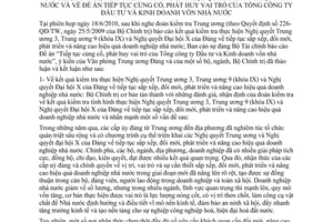 Kết luận 78-KL/TW báo cáo kết quả kiểm tra thực hiện Nghị quyết Trung ương 3