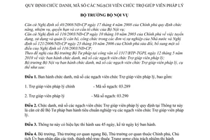 Thông tư 06/2010/TT-BNV chức danh, mã số ngạch viên chức Trợ giúp viên pháp lý