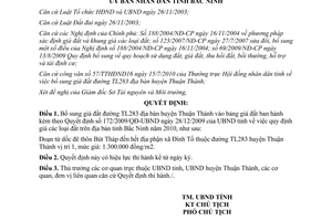 Quyết định 95/2010/QĐ-UBND bổ sung 172/2009/QĐ-UBND giá đất đường TL283 Thuận Thành Bắc Ninh