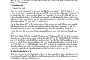 Thông báo 364/TB-DP về tình hình tiêu chảy cấp do phẩy khuẩn tả do Cục Y tế dự phòng ban hành