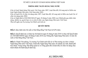 Quyết định 1819/QĐ-NHNN  mức lãi suất cơ bản bằng đồng Việt Nam