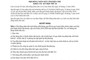 Nghị quyết 04/2010/NQ-HĐND điều chỉnh phân vạch địa giới hành chính Bến Tre