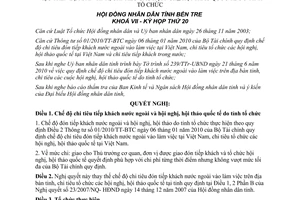 Nghị quyết 06/2010/NQ-HĐND chi tiêu đón tiếp khách nước ngoài Bến Tre