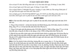 Quyết định 23/2010/QĐ-UBND dự toán và phân bổ dự toán điều chỉnh NS Bình Dương